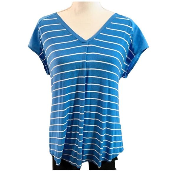 WOMEN’S Adrienne Vittadini blue/white stripe top - Picture 2 of 8